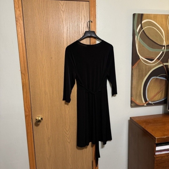 Seranoma NWT Size 2X Solid Black Mid-Calf 3/4 Sleeve Faux Wrap Dress - Picture 2 of 4